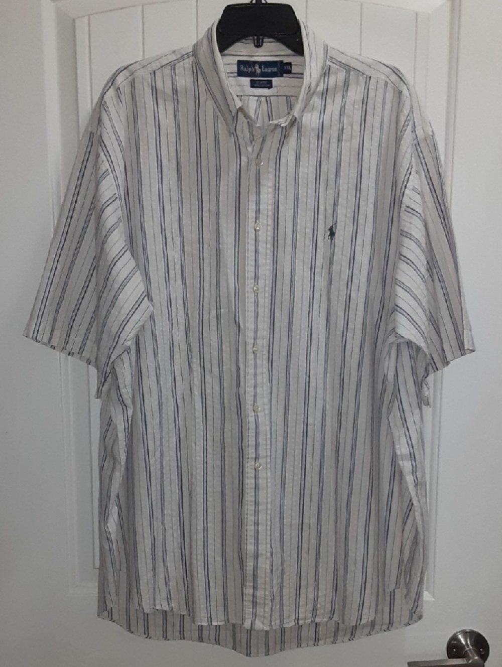 VTG Polo Ralph Lauren BLAIRE Striped Dobby Cotton Shirt XXL Purple/Green Relaxed